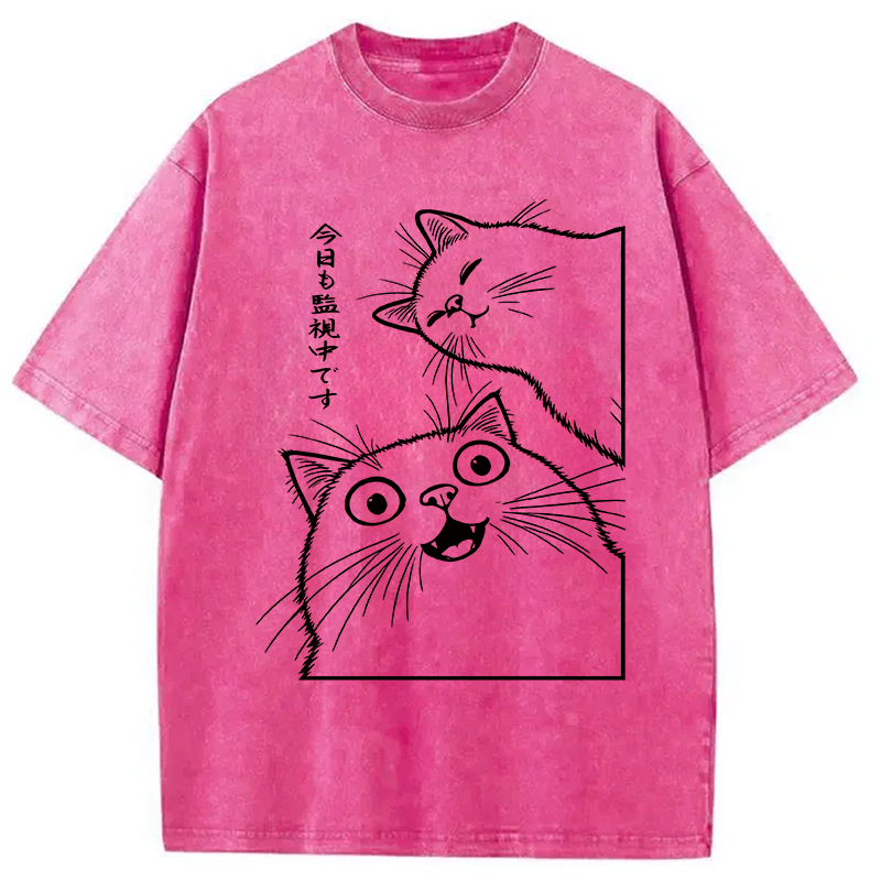 Modecanvas Two Cats Are Watching DTG Printing Washed T-Shirt