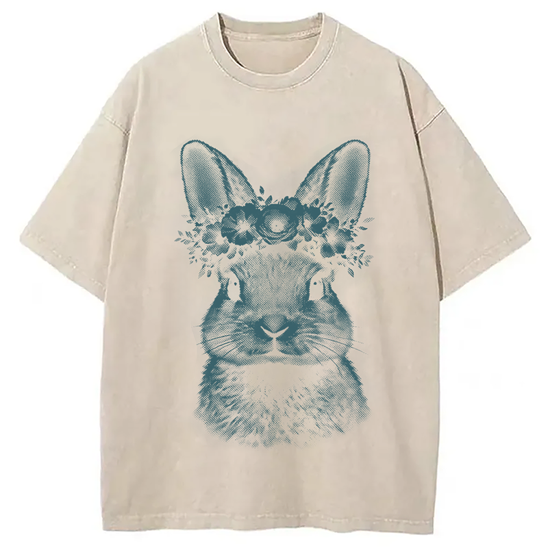 Modecanvas Floral Bunny Easter DTG Printing Washed T-Shirt