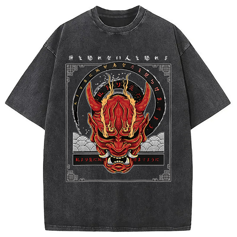 Modecanvas Oni Mask Japanese DTG Printing Washed T-Shirt