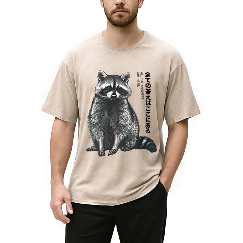 Modecanvas Funny Kawaii Raccoon Washed T-Shirt