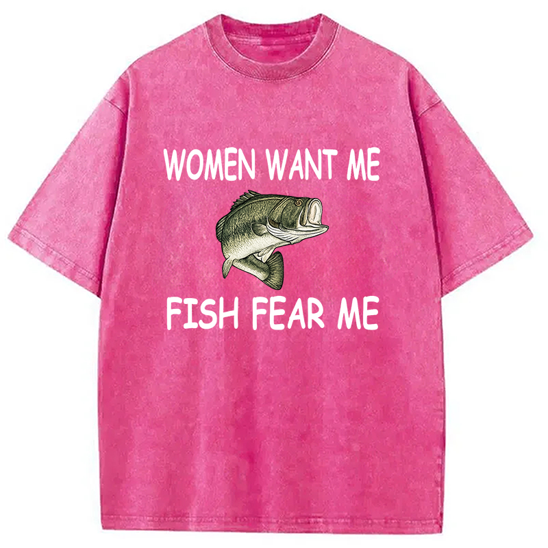 Modecanvas Fishing Women Want Me Fish Fear Me Washed T-Shirt