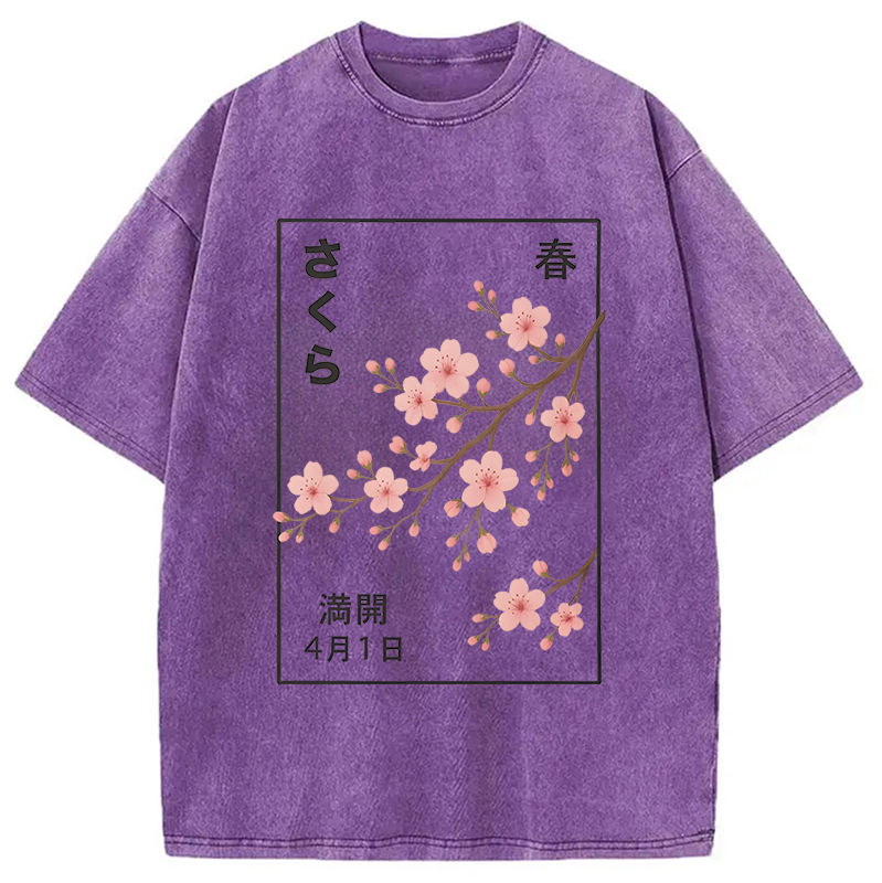 Modecanvas Cherry Blossom Spring Full Washed T-Shirt