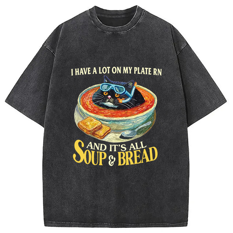 Modecanvas Soup And Bread DTG Printing Washed T-Shirt