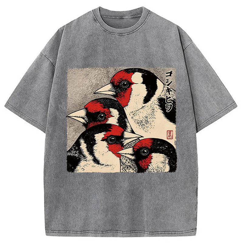 Modecanvas Stillness Of The Goldfinch DTG Printing Washed T-Shirt