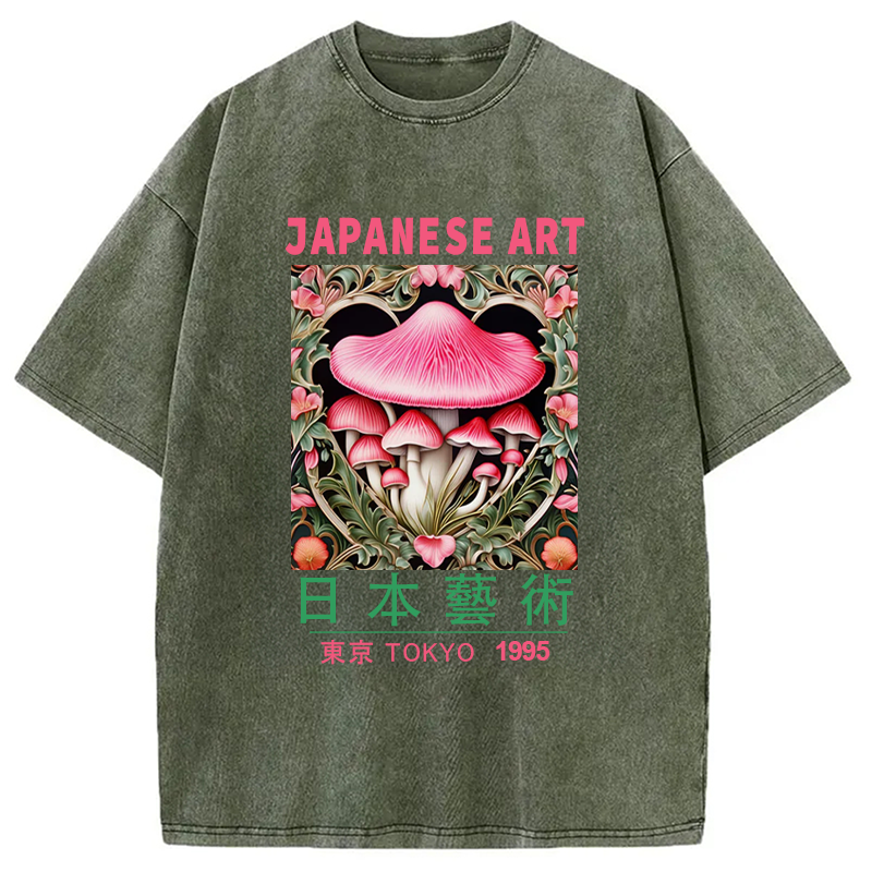 Modecanvas Pink Fantasy Mushrooms Art Washed T-Shirt