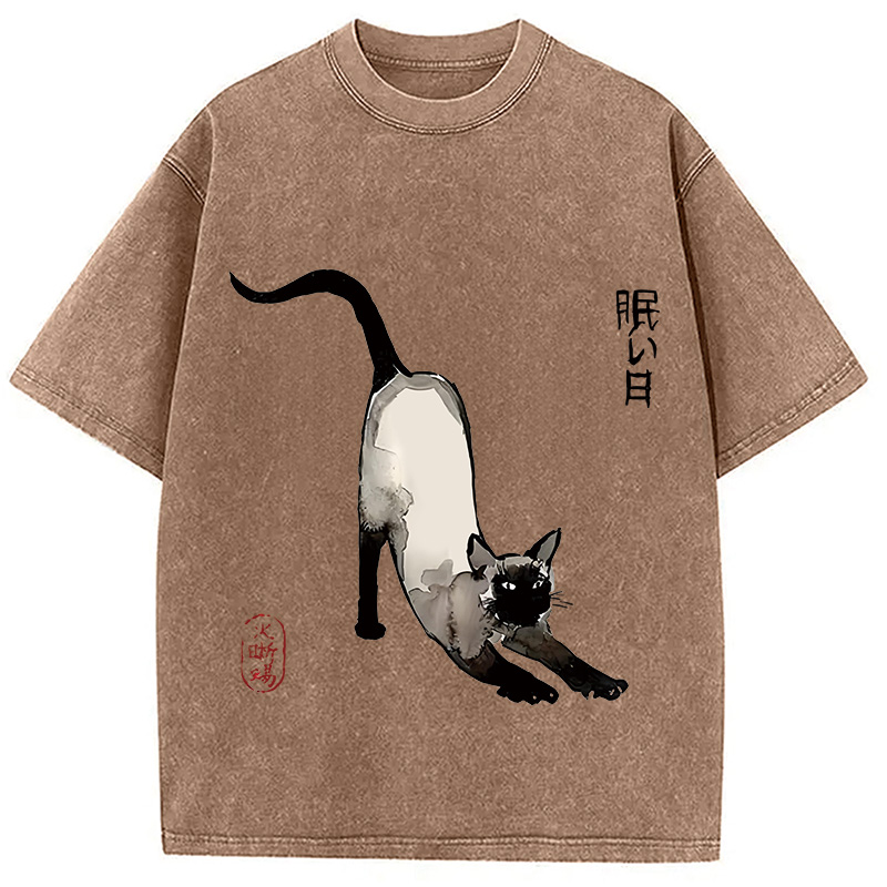 Modecanvas Japanese Siamese Cat Washed T-Shirt