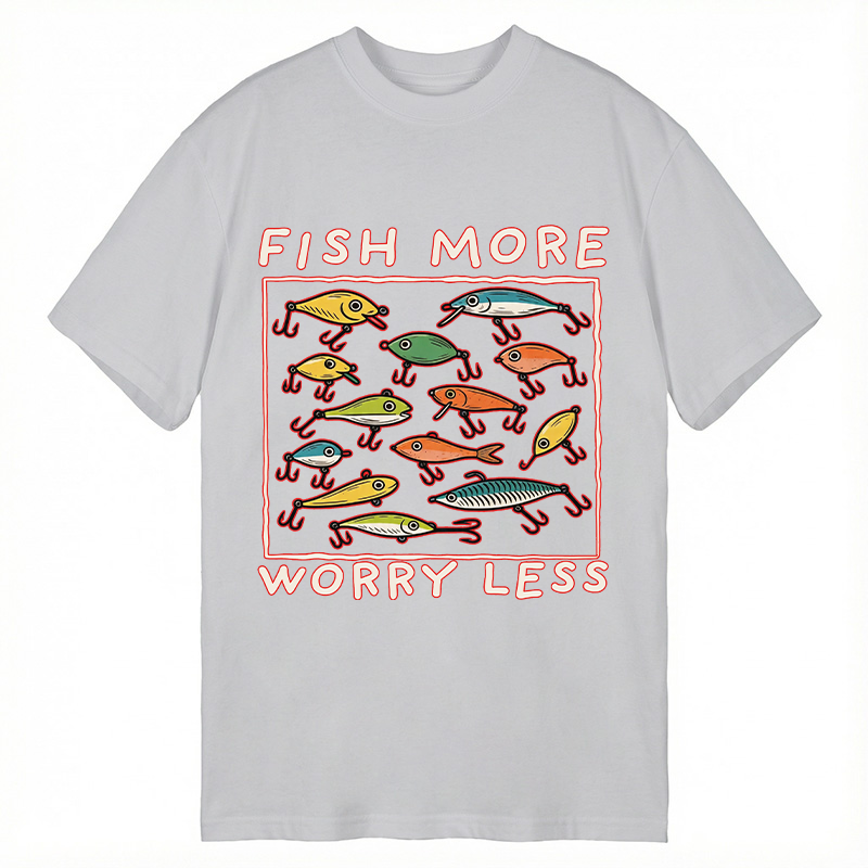 Modecanvas Fish More Worry Less Funny Fishing DTG Printing Classic T-Shirt-modecanvas