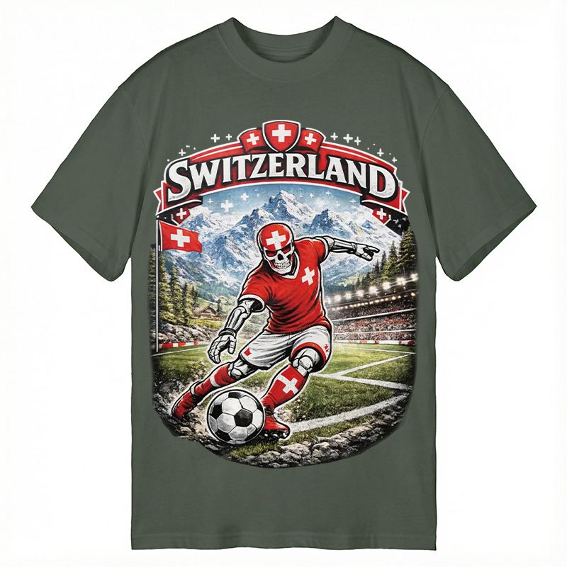 Modecanvas Switzerland Soccer Skull DTG Printing Classic T-Shirt-modecanvas
