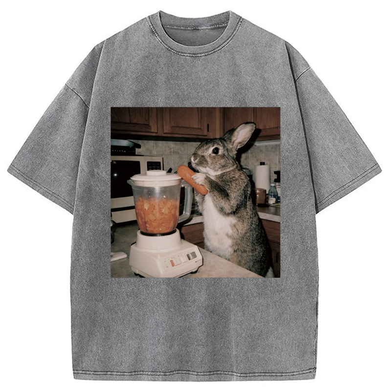 Modecanvas Rabbit Carrot Shake DTG Printing Washed T-Shirt