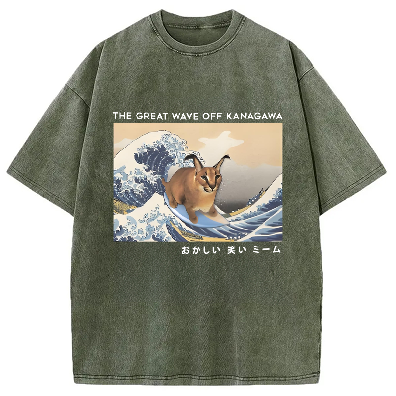 Modecanvas Big Floppa and The Great Wave off Washed T-Shirt