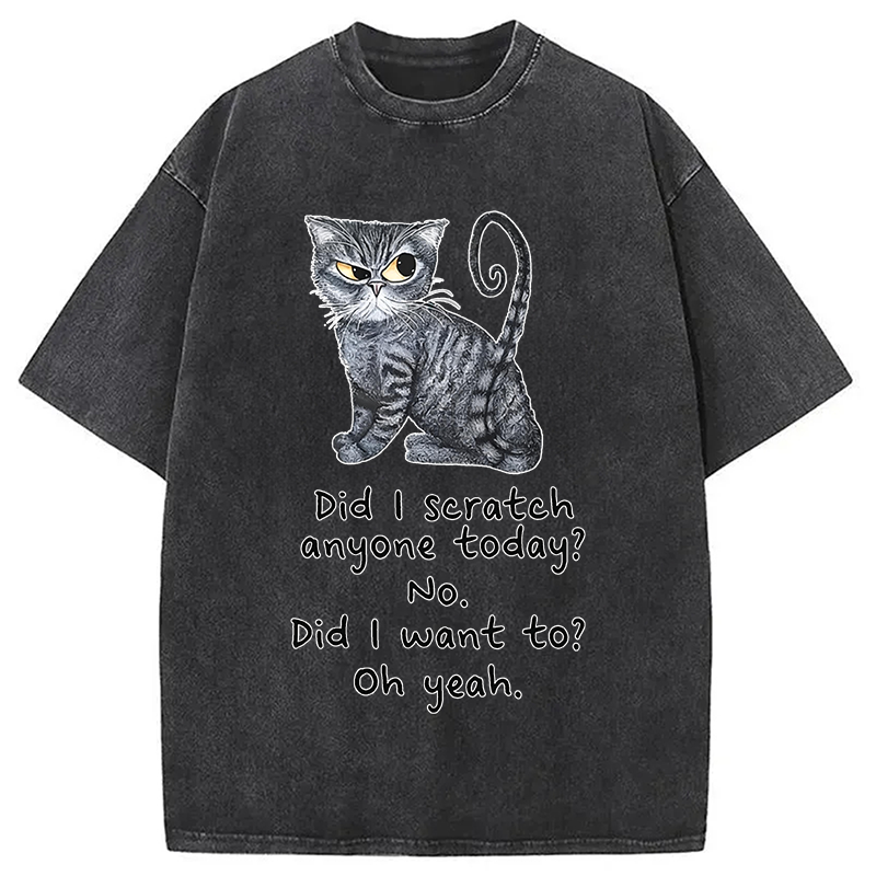 Modecanvas Funny Sarcastic Cat Have I Scratched Anyone Today? DTG Printing Washed T-Shirt