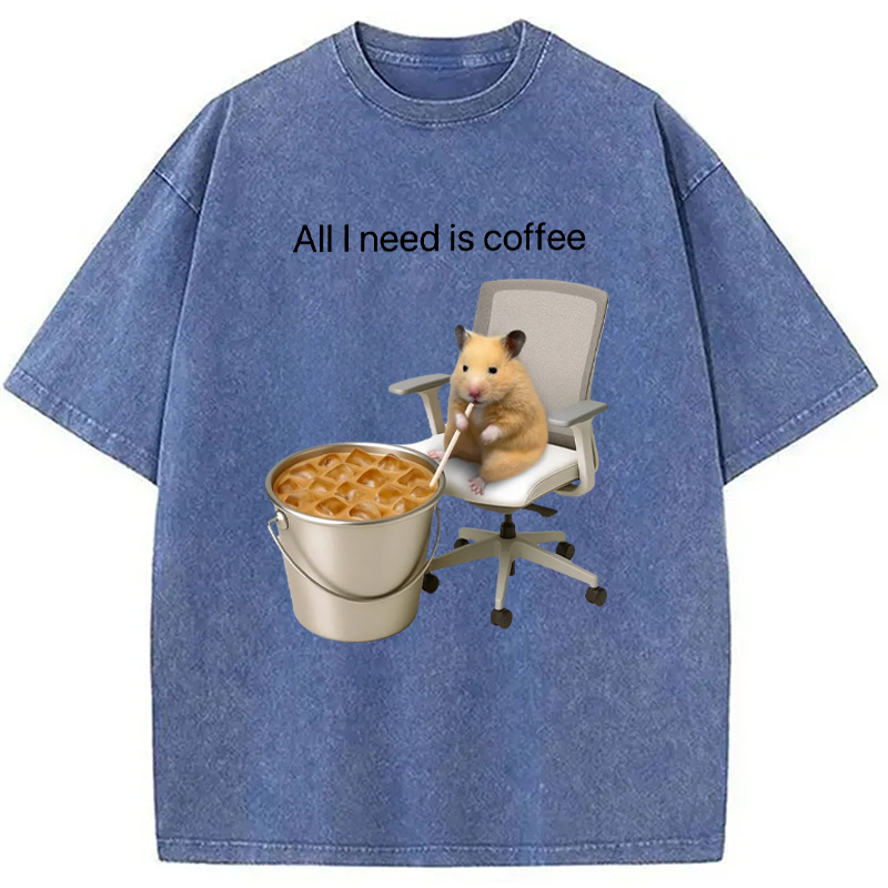 Modecanvas All I Need Is Coffee Meme Washed T-Shirt