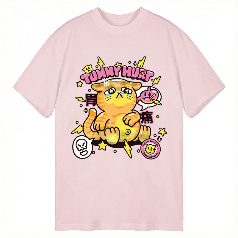 Modecanvas Tummy Hurt Cute Cat DTG Printing Classic T-Shirt-modecanvas
