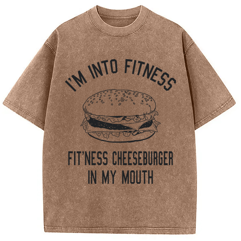 Modecanvas Fitness Cheeseburger DTG Printing Washed T-Shirt