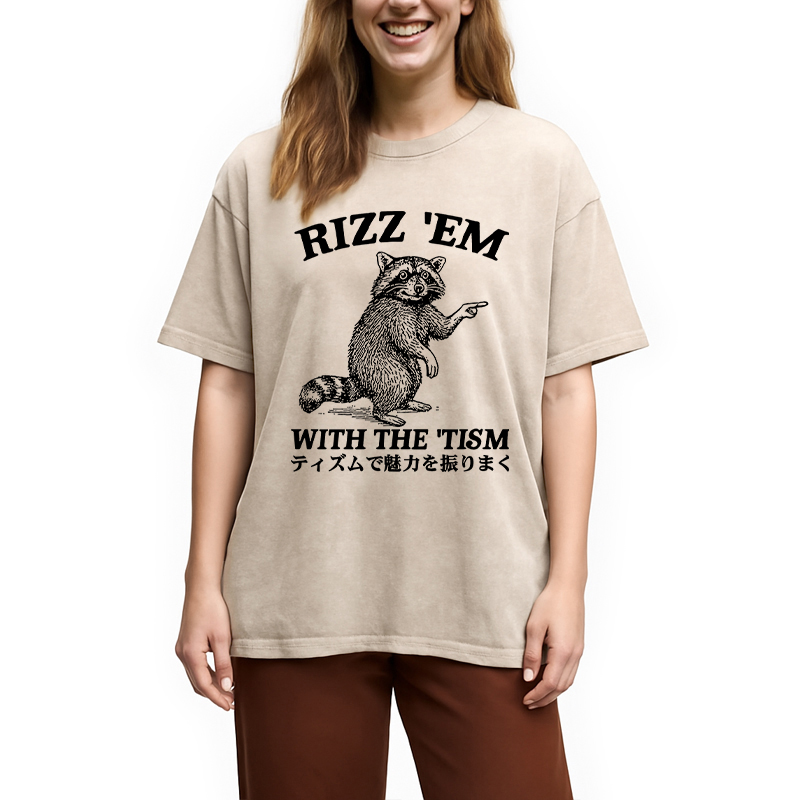Modecanvas Funny Raccoon Charm Washed T-Shirt