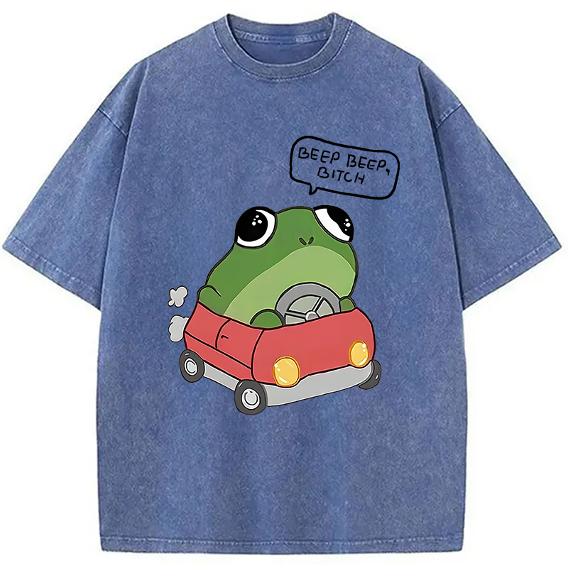 Modecanvas Frog Driving Washed T-Shirt
