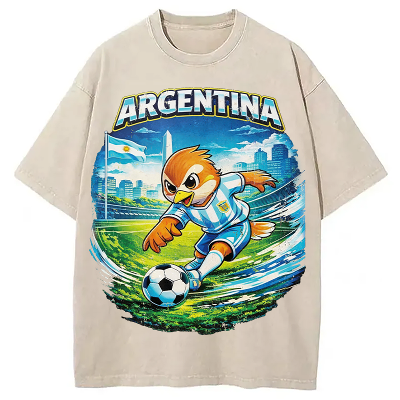 Modecanvas Argentina Rooster Soccer DTG Printing Washed T-Shirt