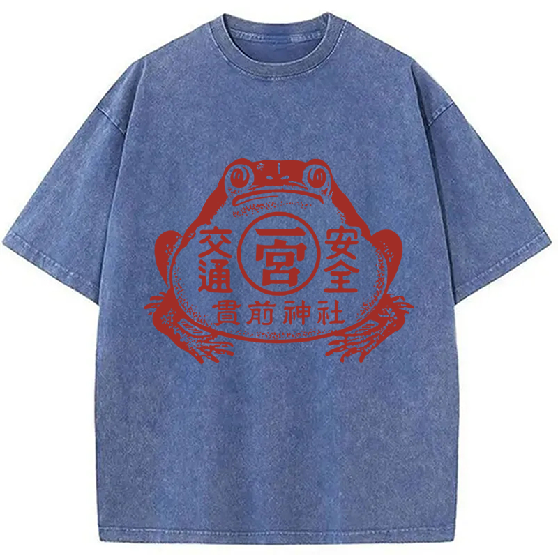 Modecanvas Vintage Japanese Frog DTG Printing Washed T-Shirt
