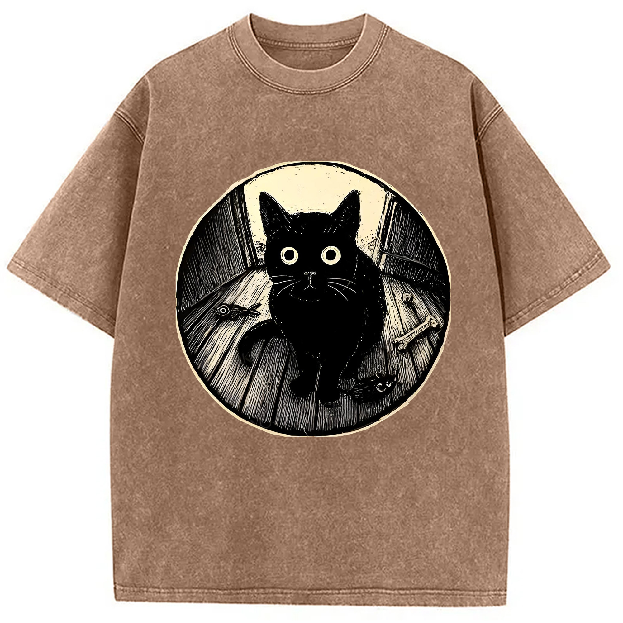 Modecanvas Waiting Black Cat Washed T-Shirt