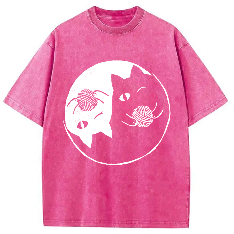 Modecanvas Yin Yarn Cat Washed T-Shirt-modecanvas