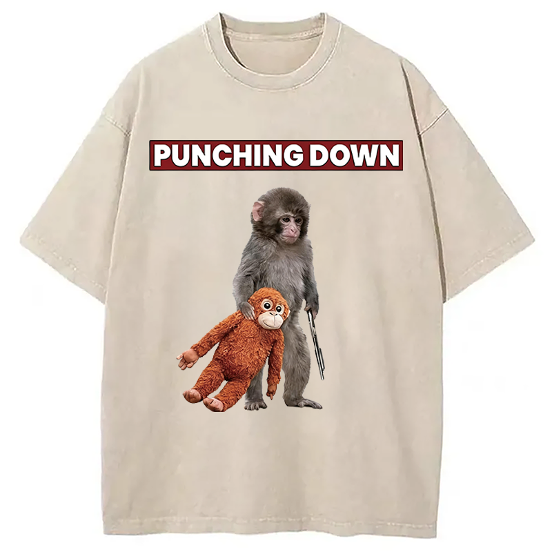 Modecanvas Punching Down Monkey DTG Printing Washed T-Shirt