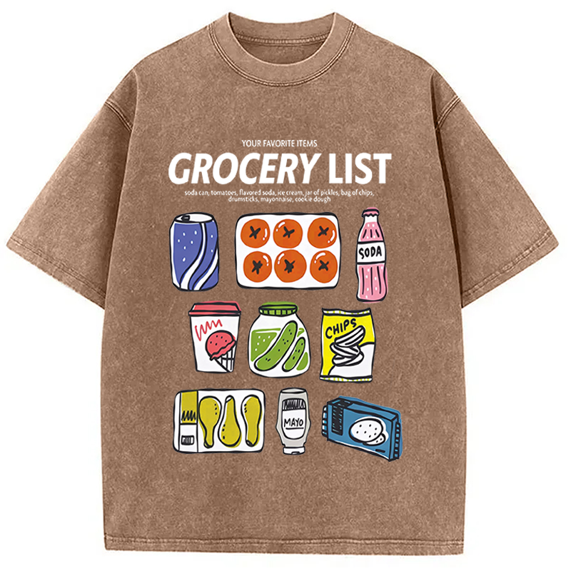 Modecanvas Grocery List Fun DTG Printing Washed T-Shirt