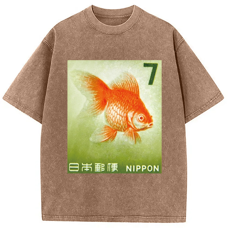 Modecanvas Goldfish Vintage DTG Printing Washed T-Shirt