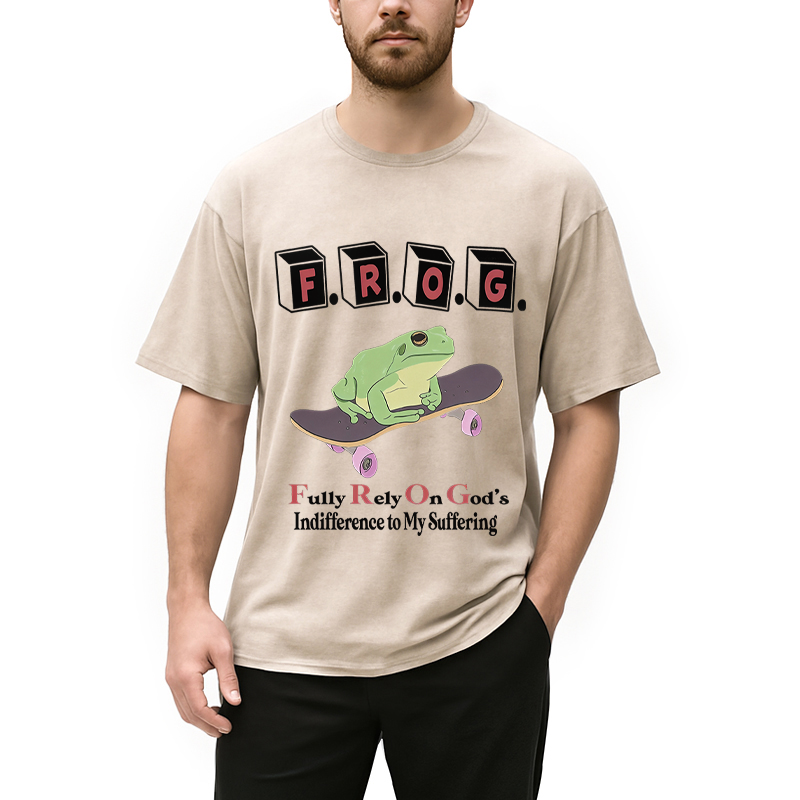 Modecanvas Frog Funny Meme DTG Printing Washed T-Shirt