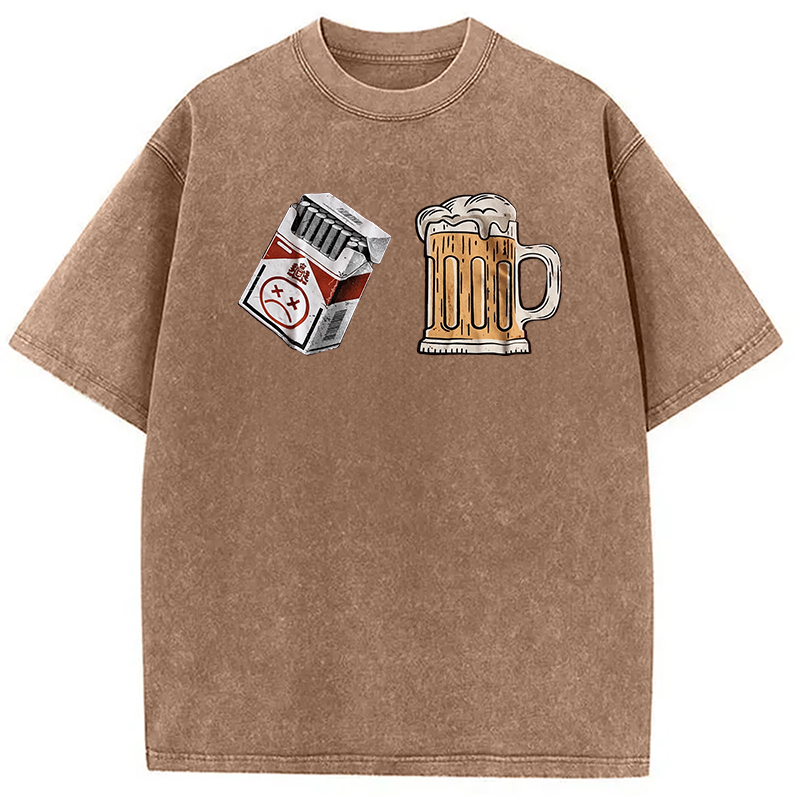 Modecanvas Cigarette and Beer Breakfast Combo Joke Washed T-Shirt