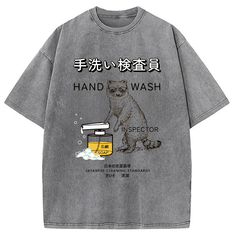 Modecanvas Raccoon Hand Wash Inspector DTG Printing Washed T-Shirt-modecanvas