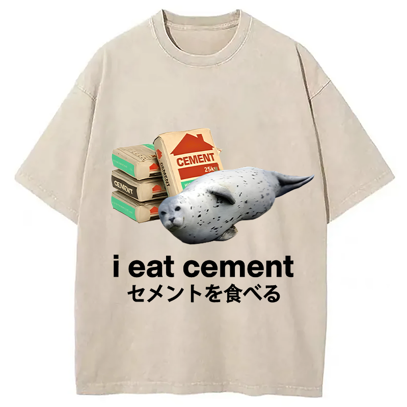 Modecanvas Seal Eat Cement Meme Washed T-Shirt