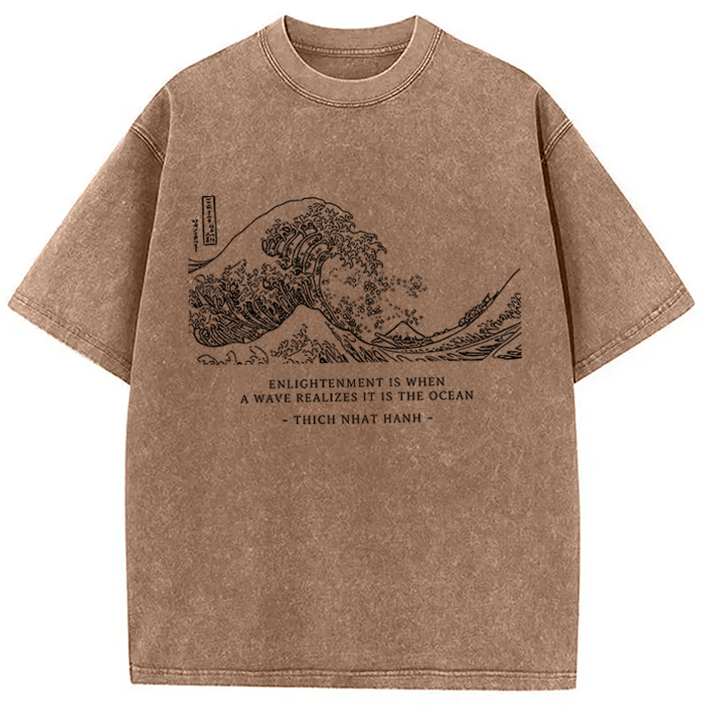 Modecanvas Enlightenment Quote Great Wave DTG Printing Washed T-Shirt