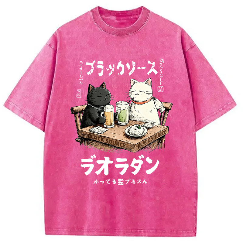 Modecanvas Funny Drinking Cat DTG Printing Washed T-Shirt