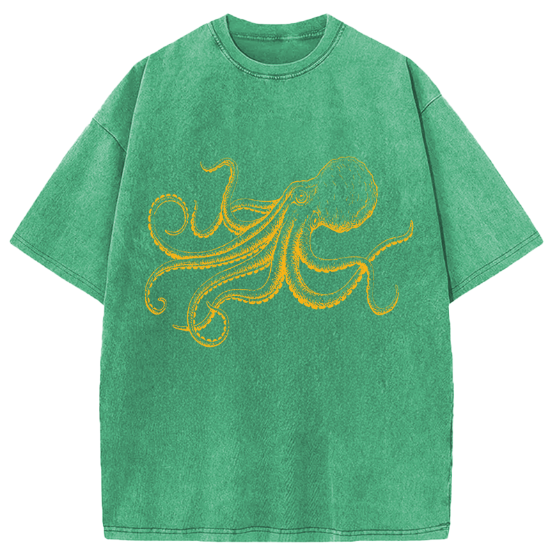Modecanvas Octopus Japanese DTG Printing Washed T-Shirt