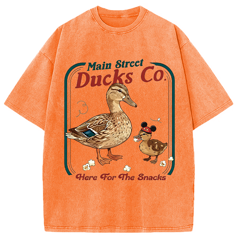 Modecanvas Funny Main Street Ducks Co Here For The Snacks DTG Printing Washed T-Shirt