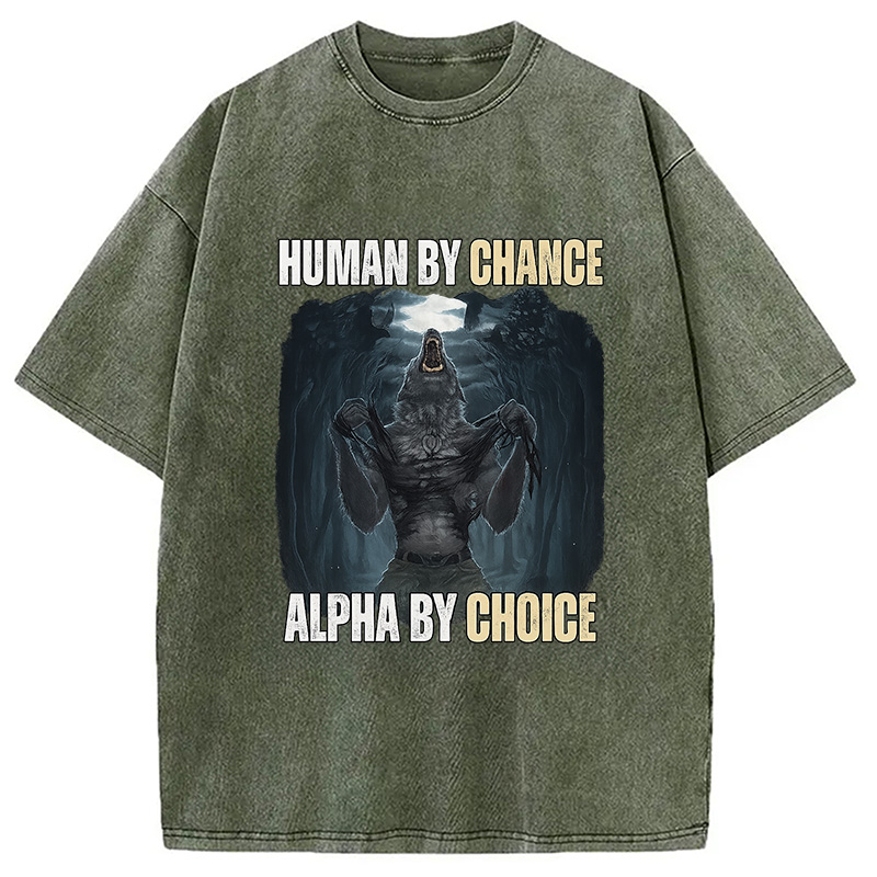 Modecanvas Human By Chance Alpha By Choice DTG Printing Washed T-Shirt-modecanvas