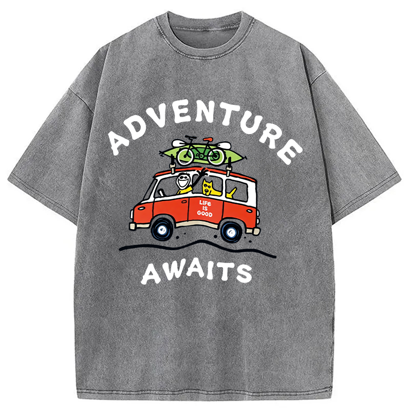 Modecanvas Life Is Good Adventure Awaits DTG Printing Washed T-Shirt