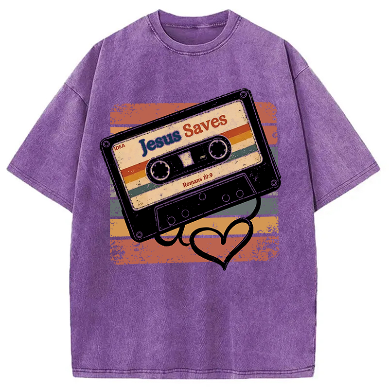 Modecanvas Jesus Saves DTG Printing Washed T-Shirt