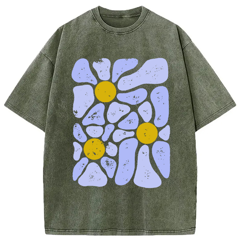 Modecanvas Abstract Flowers Art Washed T-Shirt-modecanvas