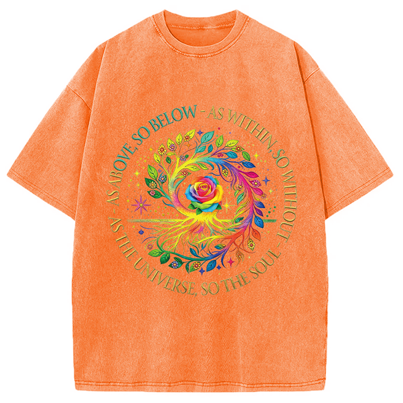 Modecanvas Rainbow Tree Cosmic Spiral DTG Printing Washed T-Shirt