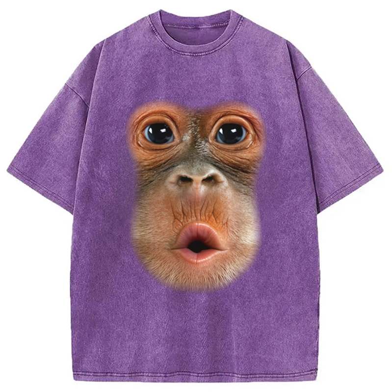 Modecanvas Monkey Stomach Funny Meme Washed T-Shirt