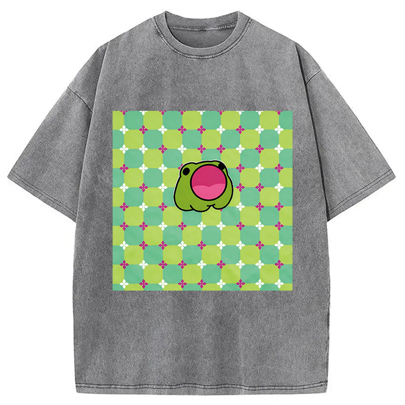 Modecanvas 3D Dizziness Frog DTG Printing Washed T-Shirt