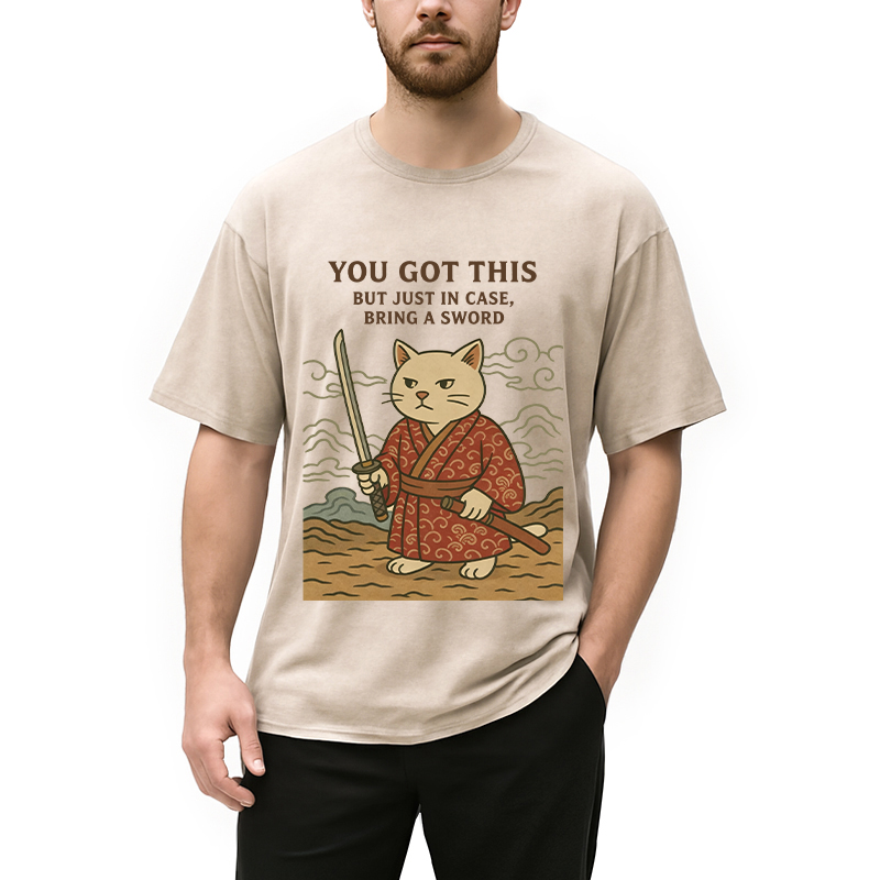 Modecanvas You Got This Japanese Cat DTG Printing Washed T-Shirt