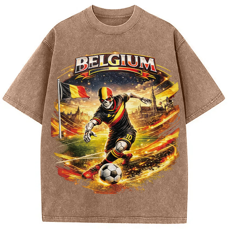 Modecanvas Belgium Soccer Skull DTG Printing Washed T-Shirt