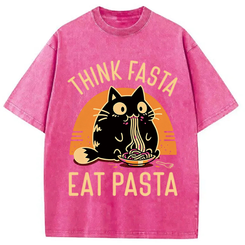 Modecanvas Funny Hungry Cat DTG Printing Washed T-Shirt