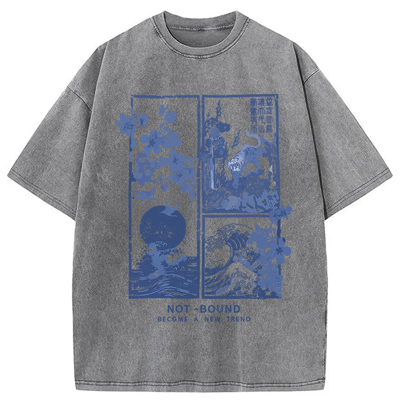 Modecanvas Not Bound Japanese Print Art DTG Printing Washed T-Shirt