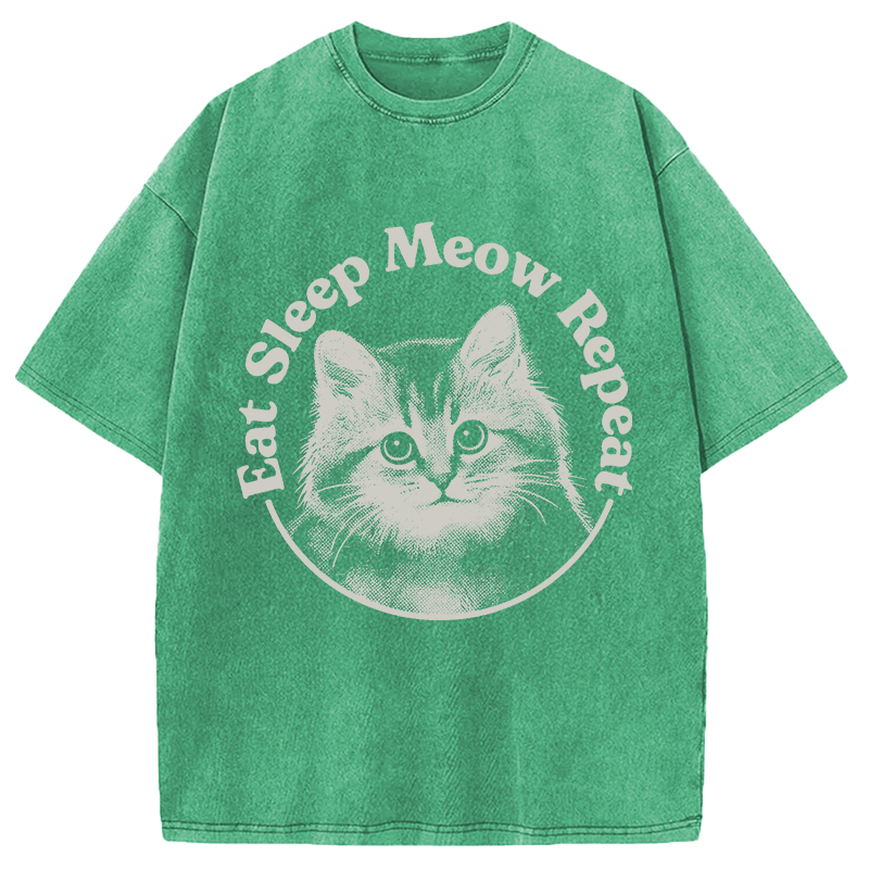 Modecanvas Eat Sleep Meow Repeat DTG Printing Washed T-Shirt