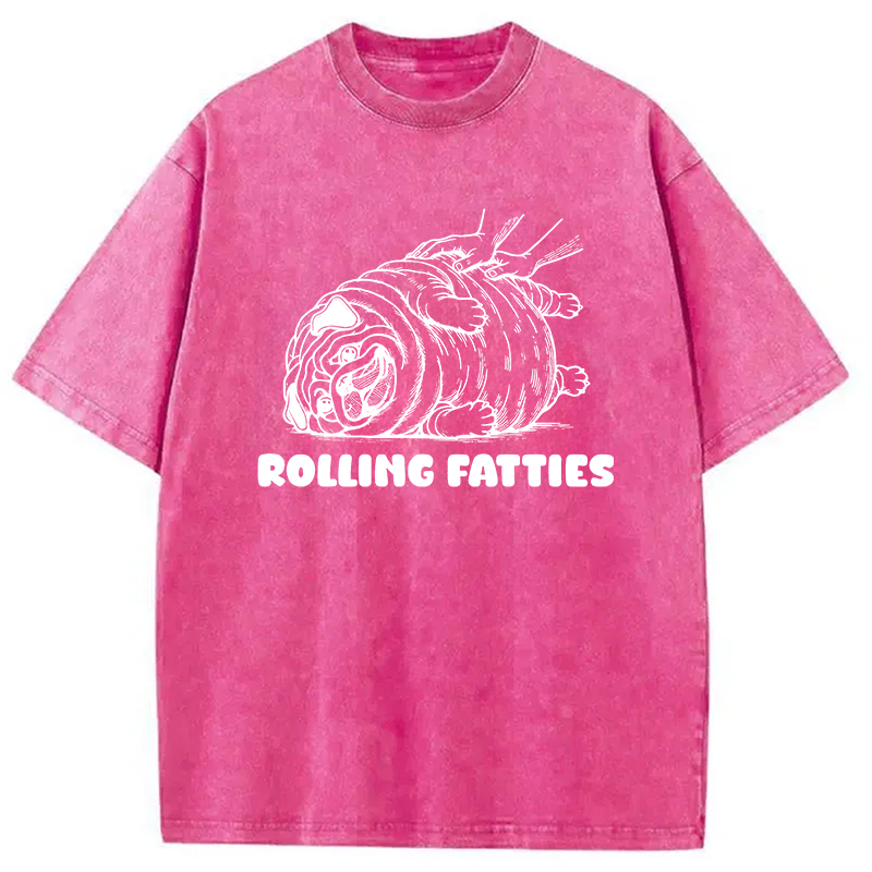 Modecanvas Rolling Fatties Dog Funny Pug Meme Washed T-Shirt