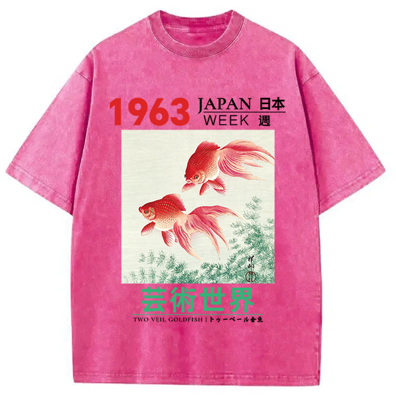 Modecanvas Two Veil Goldfish DTG Printing Washed T-Shirt