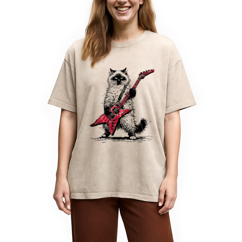 Modecanvas Raccoon Playing Guitar Washed T-Shirt